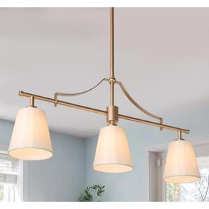 Modern 3 Light Gold Chandelier Island Light with Fabric Shades